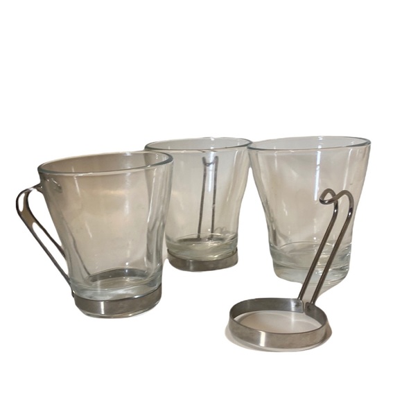 Set of 3, Bormioli Rocco Espresso Cups With Stainless Steel Handle 7.5” Oz - Picture 2 of 8